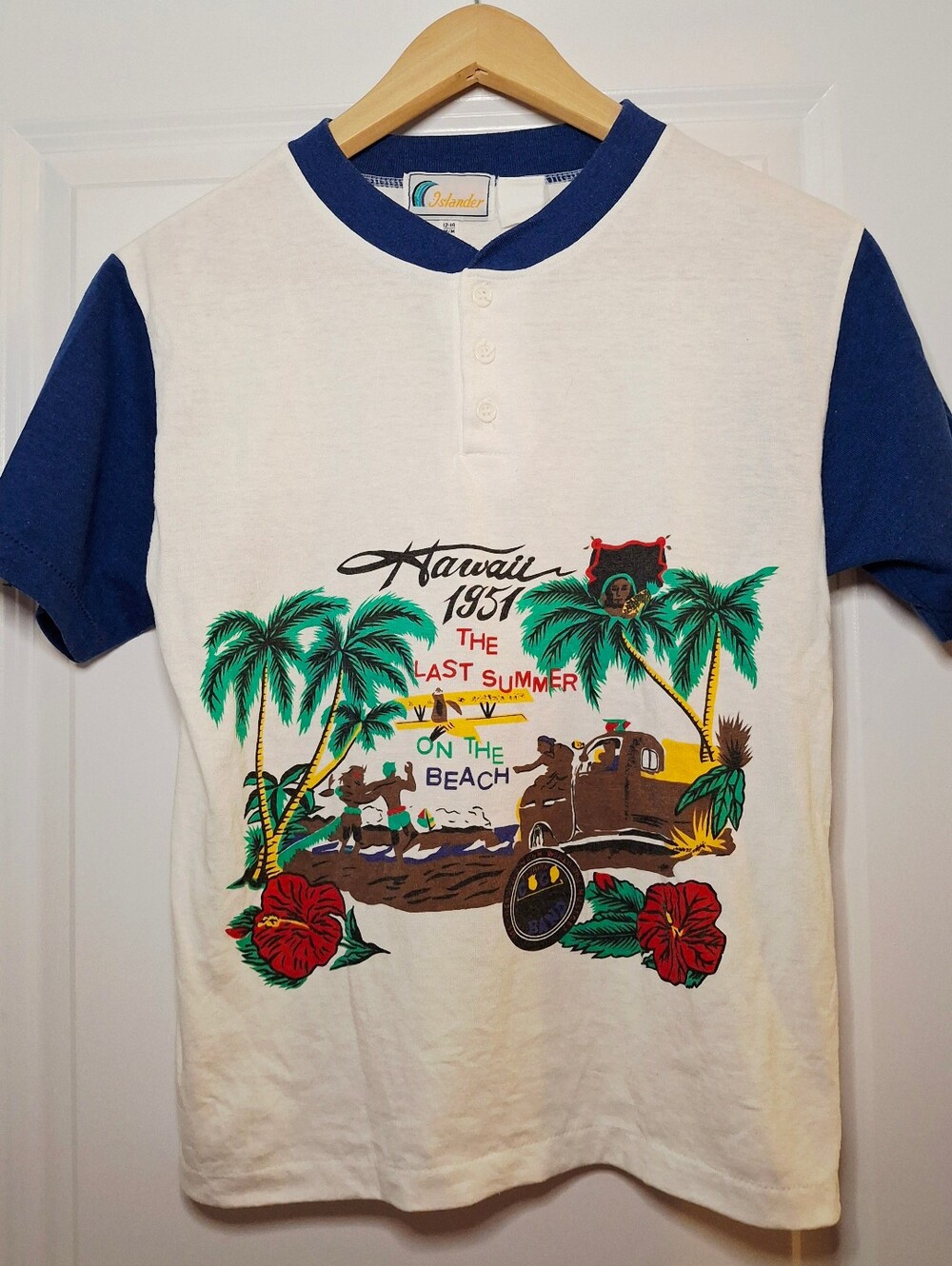 Vintage 90s 🏝Islander Hawaii Youth Blue Henley Tee (M)